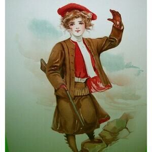 Victorian Art Print Lady Hunting Rifle Original 10X13 Lithograph 1908 Maud Stumm